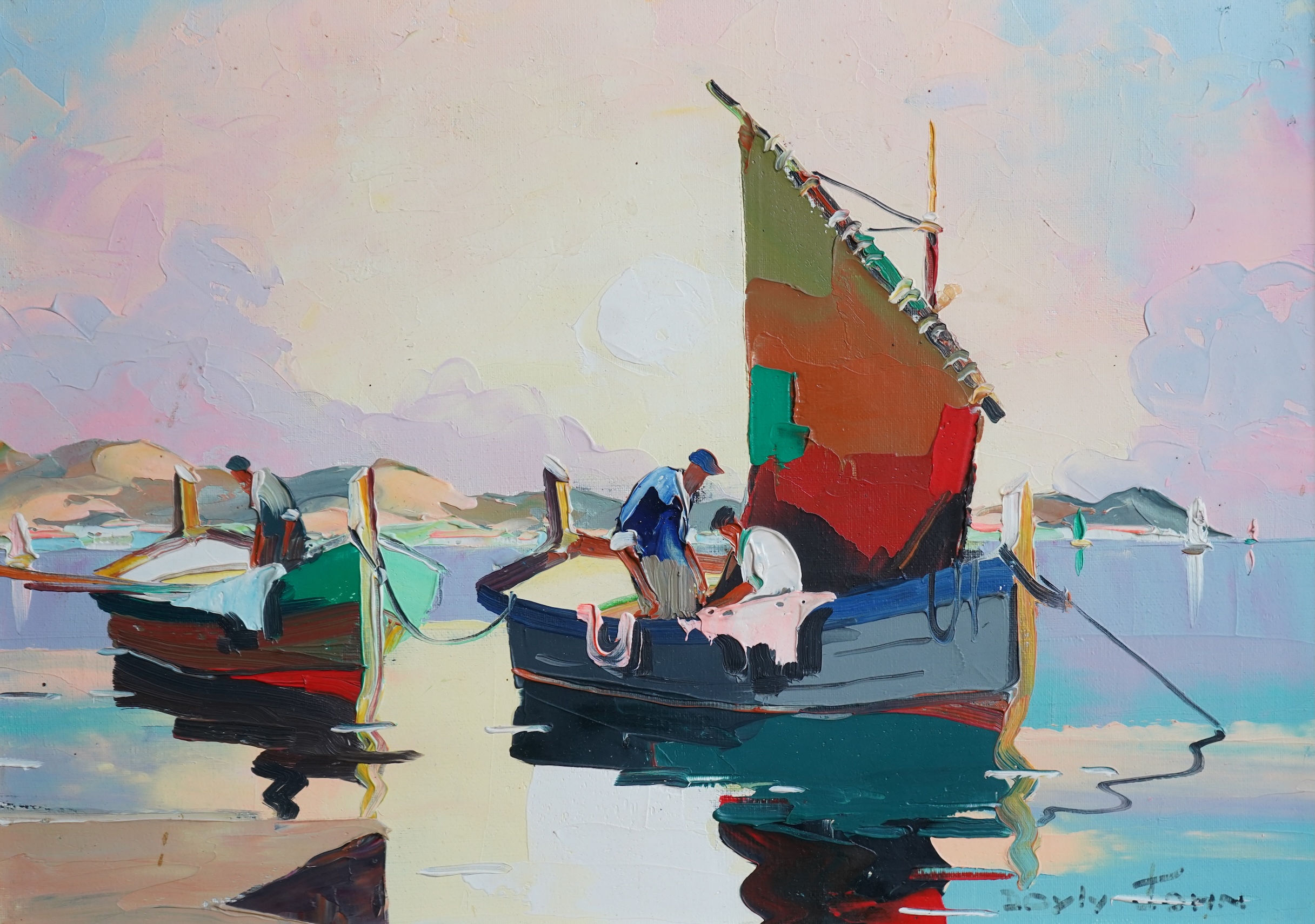 Cecil Rochfort D'Oyly John, 1906-1993, 'Dawn Fishermen off French Coast at Cap D’Antibes'